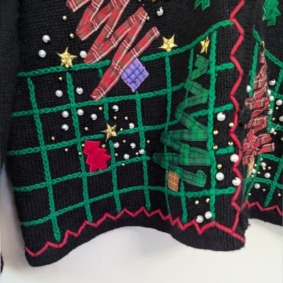 Vintage 90s Ugly Christmas Snowman Tree Ribbon Holiday Sweater - Picture 6 of 13